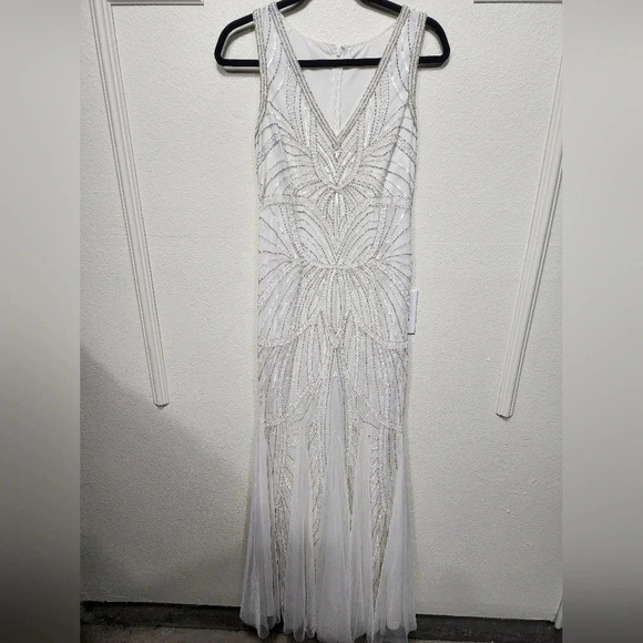 Lulu's Make Them Marvel White Beaded Mermaid Maxi Dress Wedding Bride Party - Picture 6 of 12